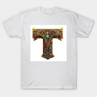 AI Art Golden Jeweled Franciscan Tau Abstract Expressionism T-Shirt